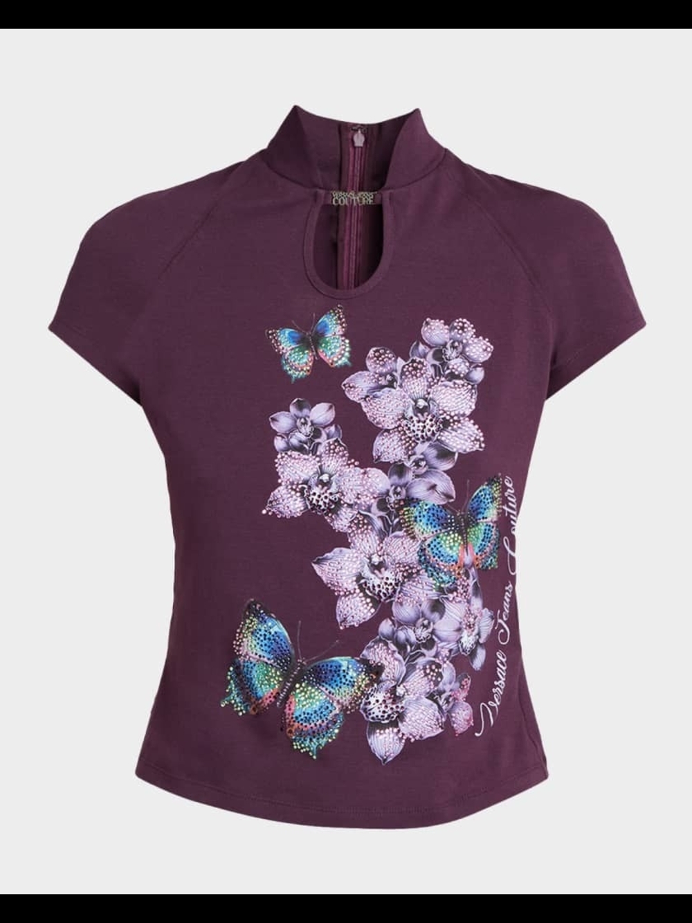 Versace Jeans Coture Purple Floral & Butterfly Short-Sleeve Women's Top